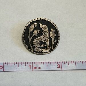 Howling dog  Round Medallion Pendant in Black and Silver-Tone